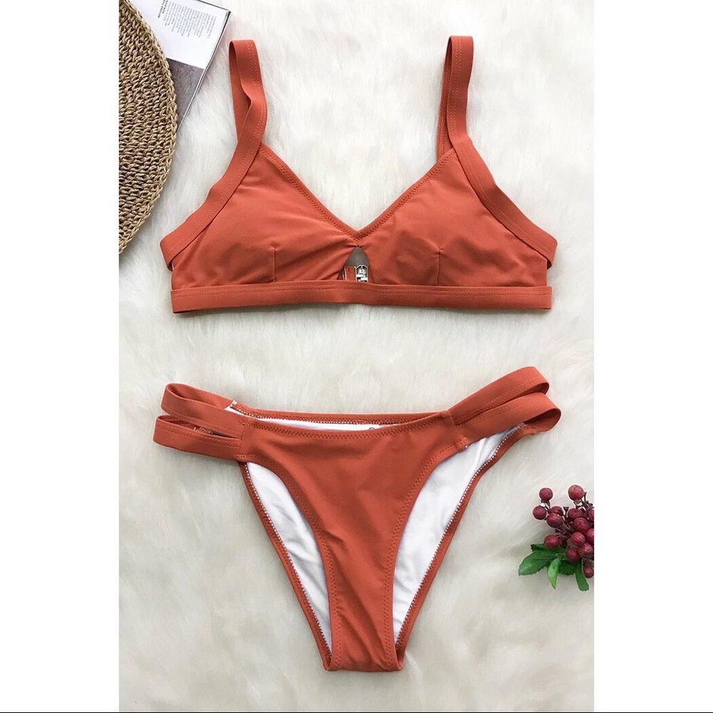 Cupshe Sunset Orange Solid Bikini Size Small